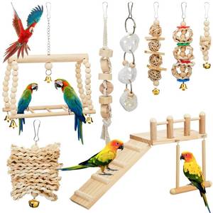 lot 11897 image: Sonwyoung 10 Pcs Parrot Swing Toys and Bird Perches Platform with Climbing Ladder Chewing Standing Hanging Parakeet Toys Bird Cage Accessories for Budgerigar Conure Cockatiel