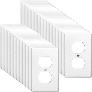 lot 12116 image: Hoteam 50 Pcs Duplex Wall Plates Kit Electrical Outlet Cover 4.50 x 2.76 Inch Home Standard Size 2 Gang Receptacle Covers Polycarbonate Thermoplastic Wall Outlet Cover Electrical(White)