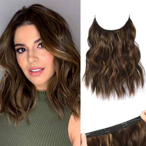 lot 12122 image: REECHO Invisible Wire Hair Extensions with Thinner Softer Lace Weft Adjustable Size Removable Secure Clips in Wavy Hairpiece for Women 12 Inch (Pack of 1), Chocolate Brown with Golden Highlights