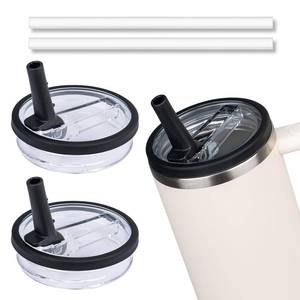 lot 12124 image: 30 oz Tumbler Flip Straw Lid Compatible with Stanley Cup 30oz Tumbler Tumbler Cover Compatible with Stanley Cup Quencher (Black, 2 Pack)