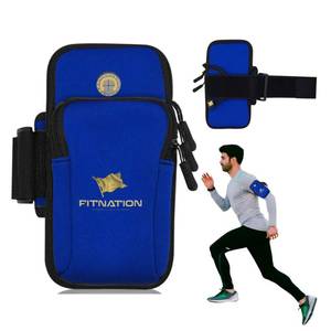 lot 12126 image: Water Resistant Armband Running Pouch Holder for iPhone 11121314 Pro Max, Samsung Galaxy S23S22S21S20Z FoldNote, Huawei, Xiaomi, OnePlus & More (up to 7) Adjustable Strap & Pocket (Blue)
