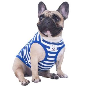 lot 12152 image: iChoue French Bulldog 100% Breathable Cotton Striped T Shirts Halloween Vest Clothes for Medium Dogs Tank Tops Frenchie Pug English Boston Terrier Pitbull Red Blue Stripes - Large