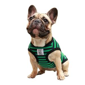lot 12154 image: iChoue French Bulldog 100% Breathable Cotton Striped T Shirts Halloween Vest Clothes for Medium Dogs Tank Tops Frenchie Pug English Boston Terrier Pitbull Green Black Stripes - Large