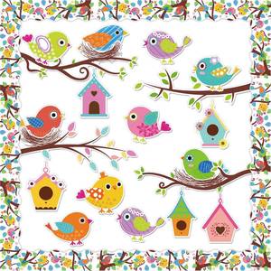 lot 12174 image: Whaline 56Pcs Birds Bulletin Board Decoration Boho Birds Nest Twigs Cutouts Back to School Colorful Cute Birds Bulletin Board Set with 100Pcs Glue Points for School Classroom DIY Projects