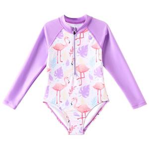 lot 12175 image: Angel season Girls Long Sleeve Bathing Suit Rash Guard One Piece Swimsuits Toddler Kids Swimwear with UPF 50 Zipper Flamingo Purple Size 3T