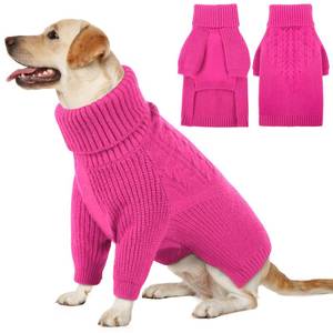 lot 12178 image: Queenmore Large Dog Sweater, Dog Sweaters for Large Dogs Girl or Boy, Large Dog Christmas Sweater, Winter Puppy Doggie Sweatshirt Knitwear, Pet Chunky Warm Coat for Small Medium Size Dogs, Fuchsia L