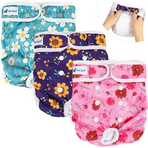 lot 12204 image: Pet Soft Washable Female Diapers (3 Pack) �� Female Dog Diapers, Comfort Reusable Doggy Diapers for Girl Dog in Period Heat (Cute Flower, S)