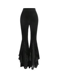 lot 12235 image: GORGLITTER Womens Fall Lace Gothic Y2K Pants Velvet Bell Bottom Pant Elastic Waisted Flared Leggings Black Medium