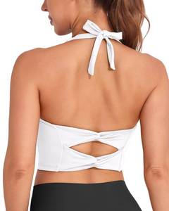 lot 12251 image: KerryKreey Womens Halterneck Workout Tops Support Padded Longline Sports Bra Crop Tank Yoga Bras Twist Gym Athletic Running Shirt