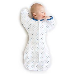 lot 12255 image: SwaddleDesigns Transitional Swaddle Sack, Arms Up Half-Length Sleeves & Mitten Cuffs, Swaddle for Newborn Transition to Baby Sleep Sack Wearable Blanket, Med, 3-6 Month, 14-21 lb, Blue Tiny Triangles