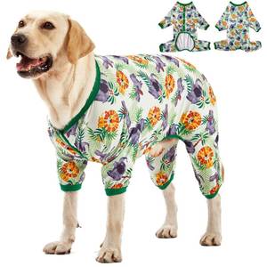 lot 12272 image: LovinPet Large Dog Pajamas Onesie Lightweight Stretchy Knit Pullover Large Breed Jammies, Big Hippo Green Print, Wound CarePost Surgery Dog Shirt, UV Protection, Pet PJs, Dog OnesieXXL