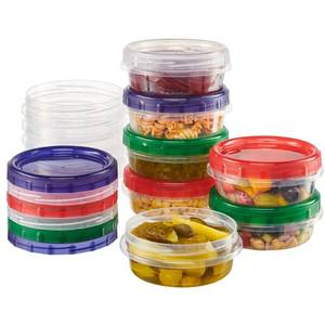 lot 12274 image: Elegant Disposables 8 ounce Plastic Food Storage Containers with colored Twist Top Lids Reusable Leak Proof Deli Containers for Freezer Storage Meal Prep (12)