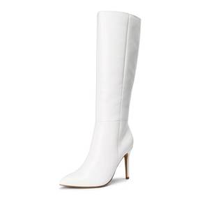 lot 12275 image: DREAM PAIRS Knee High Boots for Women, Sexy Pointed Toe Stiletto High Heel Boots, Fashion & Classic Dress Shoes, White-Pu, Size 9,5 SDKB2311W