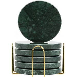 lot 12286 image: TransMarble Marble Coasters Set of 6pcs for Drinks with Metal Stand for High-End Lifestyle (Round, Emerald Green)