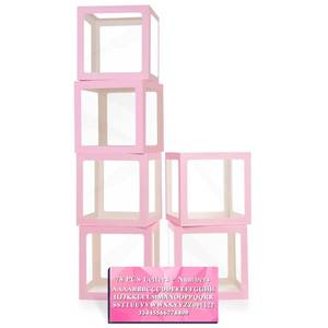 lot 12287 image: Pink Transparent Balloon Boxes, 6 Valentines Day Baby Boxes with 78 Letters & Numbers, Clear Name Boxes for Wedding Bridal Shower Birthday Gender Reveal Graduation Backdrop