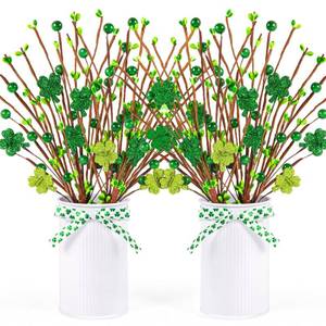 lot 12290 image: 2 Pack Artificial Plants Berry Stems Four Leaf Clover Berry Picks Mason Jar Table Centerpiece,Artificial Shamrock Flowers Twig Stem Fake Floral Bunch for St. Patricks Day Irish Anniversary Home Decor