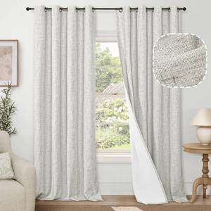 lot 3900 image: Lajode 100% Blackout Curtains for Living Room 84 Inch Length 2 Panels Set, Thermal Insulated Light Blocking Boho Faux Linen Window Curtains for Bedroom, Bronze Grommet, Each 52 Wide, Light Grey
