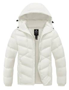 lot 3912 image: wantdo Mens Winter Cotton Coat Padded Bubble Jacket with Removable Hood (White, 2XL)