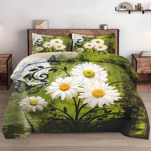 lot 3930 image: WeCozy Comforter Set Queen Size with 2 Pillowcases, Botanical Daisy Flower 3 Pcs Bedding for Kids and Adults, Summer Spring Yellow Green Abstract Painting Soft Comforter Set for Bedroom Bed Decor