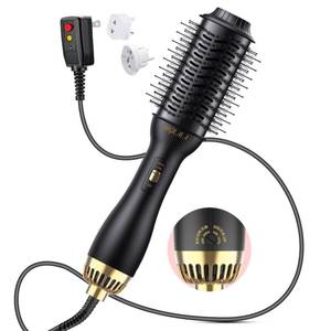 lot 3932 image: 110250V Dual Voltage Hair Dryer Brush for International Travel, EUUK Plug Adapter Included, Europe Travel Essentials for Women