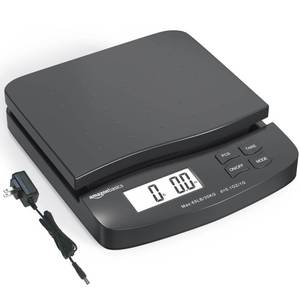 lot 4010 image: Amazon Basics Digital Postal Table Top Scale, AC Adapter, Counting Function, 65 pound Capacity, 0.1 Ounce Readability, Black