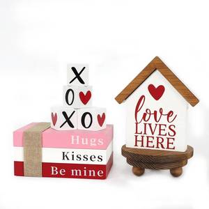 lot 4020 image: DAZONGE Valentine Wood Book Stack with XOXO Blocks for Table Shelf Tiered Tray Decor, Freestanding Valentine Decor