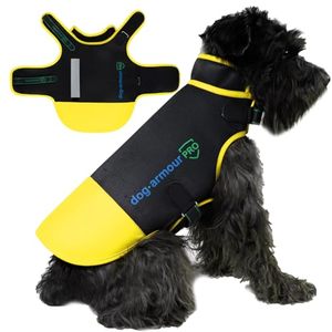 lot 4025 image: dog armour PRO Protective Dog Harness Vest for Dogs �� Shield Your Pet from Raptor and Animal Attacks �� Adjustable, Choke Free, Waterproof, Reflective (Small, Yellow) - Retail $85.65