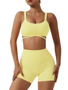lot 4026 image: ABOCIW Workout Sets for Women Strappy Sports Bra High Waist Workout Shorts 2 Piece Gym Set Fitness Yoga Outfits Y-Yellow Medium
