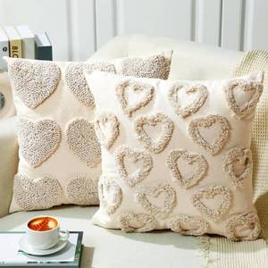 lot 4034 image: Beeveer 2 Pcs Valentine��s Day Throw Pillow Covers with Hearts Decorative Accent Throw Pillow Covers for Couch Sofa Living Room Decor Couple Present Valentine Gift, 18 x 18 Inches