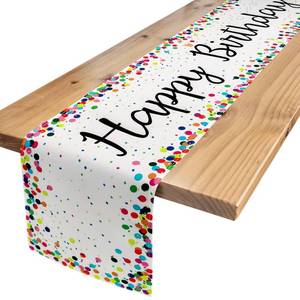 lot 4035 image: Letjolt Happy Birthday Table Runner Polka Dots Birthday Table Decoration Birthday Sign for Birthday Party Decor 12x72 Inches, White