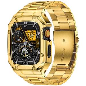 lot 4037 image: BAITEYOU Stainless Steel Watch Band with Case Compatible with Apple Watch Series 9 SE 8 7 6 5 4 3 2 1 (38mm 40mm 41mm), Rugged Strap with Metal Protective Bumper Cover for iWatch Bands Men (Gold)