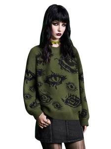 lot 4047 image: Floerns Womens Goth Grunge Punk Halloween Christmas Graphic Print Long Sleeve Drop Shoulder Sweaters Pullover Tops Army Green