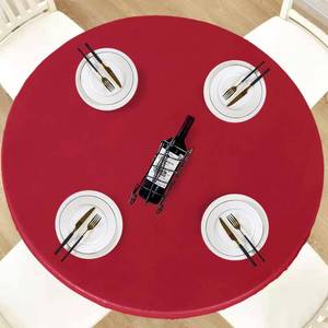 lot 4056 image: LUSHVIDA Vinyl Fitted Table Cover Elastic Edged Plastic Table Cover�� (Red, Best for Up to 36-44 Round)