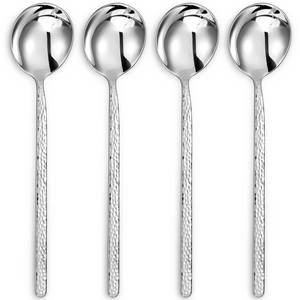 lot 4060 image: KEAWELL Premium Korean Soup Spoons with Long Handles, Set of 4, 1810 Stainless Steel, Dishwasher Safe (Plain)