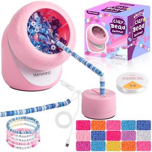 lot 4061 image: Clay Bead Spinner Kit - Electric Beads Spinner for Jewelry Making, 2000 Pcs Clay Beads Bracelet Spinner, Clay Bead Bracelet Kit with Spinner, Bracelet Making Machine with Bead Needles Thread, Pink