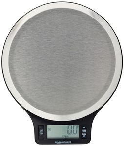lot 4067 image: Amazon Basics Digital Kitchen Scale with LCD Display, Batteries Included, Weighs up to 11 pounds, Black and Stainless Steel
