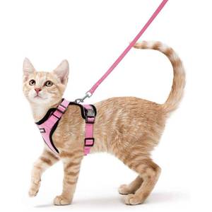 lot 4070 image: rabbitgoo Cat Harness and Leash for Walking, Escape Proof Soft Adjustable Vest Harnesses for Cats, Easy Control Breathable Reflective Strips Jacket, Pink, S