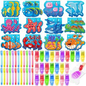 lot 4418 image: Qilery 72 Pcs Under the Sea Party Favors Invisible Ink Pen and Notebook Party Favor Finger UV Lights Ocean Sea Animals Birthday Party Supplies for School Rewards Prize Goodie Bag Stuffers Supplies