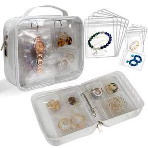 lot 4432 image: LingLingo Travel Jewelry Organizer Case Transparent Jewelry Storage Book Binder Bag for Earrings, Rings, Necklace, Bracelet (White-Clear Window)