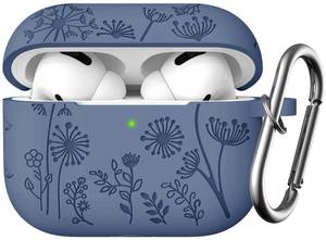 lot 4447 image: Lerobo Compatible with Airpods Pro 2nd 1st Generation Case Cute Flower Engraved Cover Soft Silicone Skin Cover Full Protective Case for Apple AirPod ProPro 2 Case USB C, Front LED Visible, Blue Gray