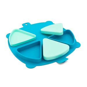 lot 4448 image: 321 GROW On-The-Go Snack Mat �� Baby Silicone Travel Dining Placemat �� Portable Silicone Toddler Plate �� Reusable Snack Container with 3 Compartments and Lids for 6 Months  (Ocean)