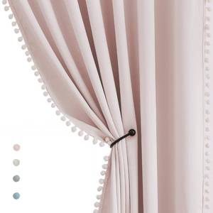 lot 4472 image: Pom Pom Curtains for Bedroom Pink Girls Room Blackout Window Drapes 63 Energy Efficient Thermal Insulated Living Room Darkening Curtain Panels 2pcs