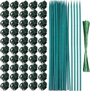 lot 4479 image: Jetec 50 Pieces Orchid Clips Plastic Garden Plant Clips with 30 Pcs Green Bamboo Plant Stakes, 30 Pcs Metallic Twist Ties for Supporting Stems Vines Stalks Grow Upright(38 cm)