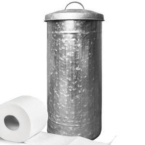 lot 5613 image: Autumn Alley Farmhouse Galvanized Metal Free Standing Toilet Paper Holder Organizer Stand Canister with Lid �� Fits 3 Mega Rolls, Rustic Enclosed Toilet Storage Stand