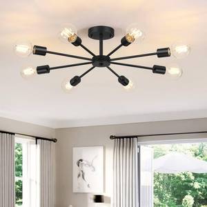 lot 5626 image: Lomoky 8-Lights Semi Flush Mount Ceiling Light, Matte Black Hallway Ceiling Lighting with E26 Base, Modern Sputnik Light Fixtures for Kitchen Dining Room Bedroom Living Room