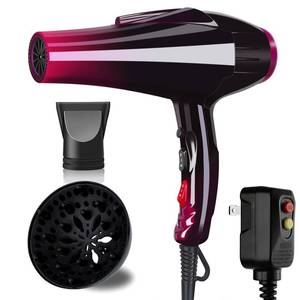 lot 5635 image: Mannice Hair Dryer, 3500 Watt Professional Salon Ionic Blow Dryer with AC Motor, 3 Heat Settings, 2 Speeds, Cool Shot Button, Tourmaline Ceramic, Concentrator & Diffuser Attachments, Purple, 110V