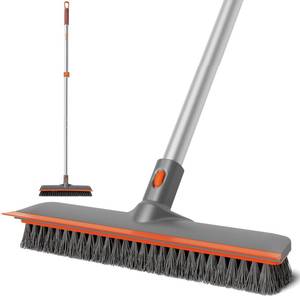 lot 5639 image: Eazer 2-in-1 Floor Scrubber Brush with Long Handle, Soft & Hard Bristle Brush for Concrete, Squeegee Broom for Floor, Bathroom, Garage, Kitchen, Wall, Tile and Pool