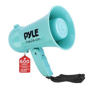 lot 5643 image: Pyle Portable Megaphone - Battery Operated Horn Loudspeaker with Siren, Built-in Dynamic Microphone and Speaker, Adjustable Volume Control, Talk, and Siren Switch (Turquoise)