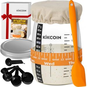 lot 5645 image: Kikcoin Sourdough Starter Kit, 35oz Large Capacity Sourdough Starter Jar with Date Marked Feeding Band, Thermometer, Stainless Steel Lid, Measuring Spoons, Reusable Sourdough Bread Baking Supplies