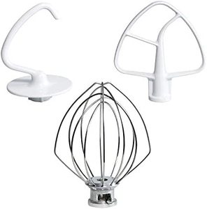 lot 5646 image: Funmit Mixers Accessories K45WW Wire Whip K45DH Dough Hook K45B Coated Flat Blade Paddle with Scraper Replacement for Kitchen Tilt-Head Aid Stand Mixer Attachments- Stainless Steel